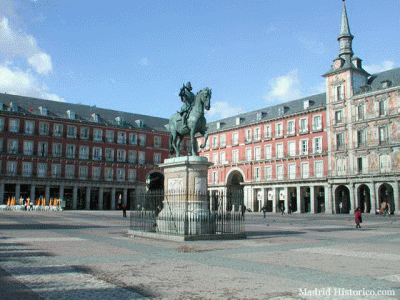 Geo, Madrid, Plaza Mayor, detalle, Estatua ecuestre de Felipe III